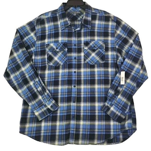 Old Navy ~Men's Size XXL~ Blue/Yellow Plaid Flannel Shirt 100% Cotton NWT. - Picture 8 of 9